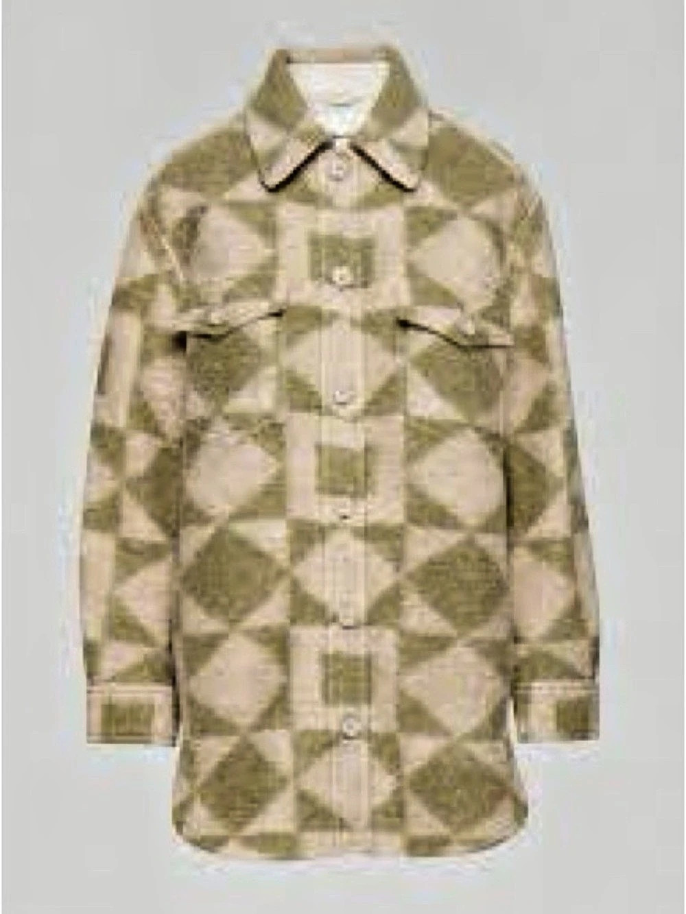 Wilfred Free WOOL The Ganna ™ Shirt Jacket Geometric Pattern Green Cream Size XS